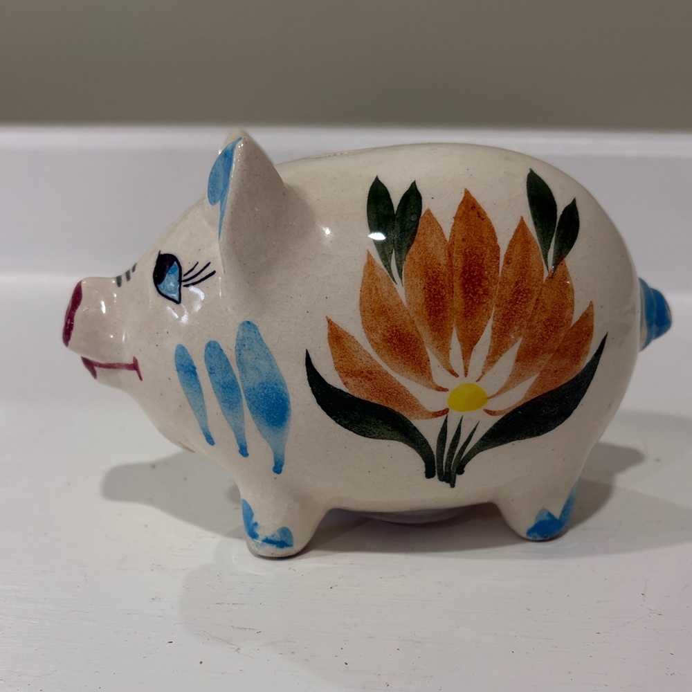 VINTAGE Mexican Folk Art Ceramic Piggy Bank